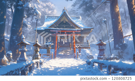雪景中異常美麗的神社 120808725