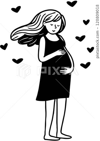 woman hugging her belly enjoyin 120809018