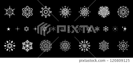 Snowflakes icon collection. Graphic modern black and white ornament. 120809125