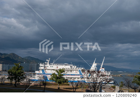 Learning ship Uminoko anchored at Lake Biwa Otsu Port Learning ship Uminoko anchored at Lake Biwa Otsu Port 120809240
