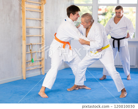Young and elderly men training judo fight 120810030