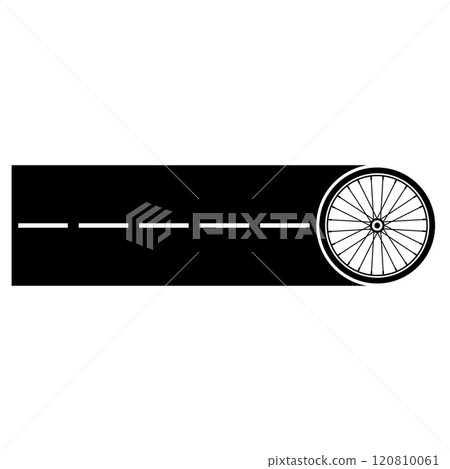 Bicycle wheel with road and marking. Isolated vector illustration on white background. Bicycle wheel with road and marking. Isolated vector illustration on white background. 120810061