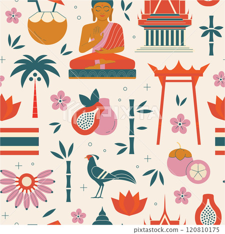 Travel to Thailand and Bangkok Vintage Seamless Pattern Travel to Thailand and Bangkok Vintage Seamless Pattern 120810175