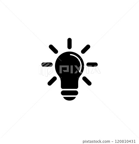 Minimalistic black light bulb icon symbolizing creativity and innovation 120810431