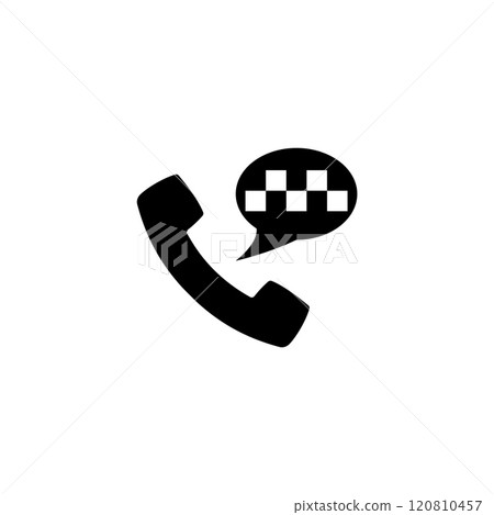 Black vector icon depicting a phone receiver and speech bubble for communication Black vector icon depicting a phone receiver and speech bubble for communication 120810457