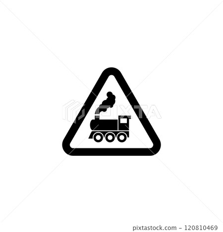 Vintage train warning sign, triangular caution symbol 120810469