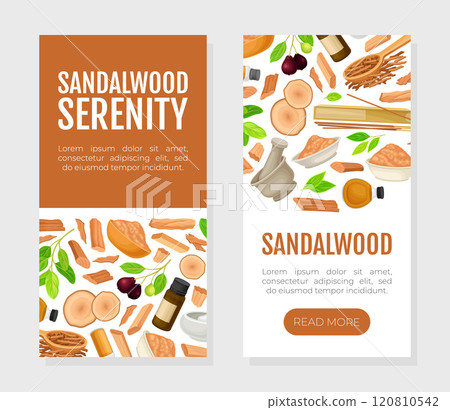 Sandalwood Banner Design with Fragrant Sticks and Essential Oil Vector Template Sandalwood Banner Design with Fragrant Sticks and Essential Oil Vector Template 120810542