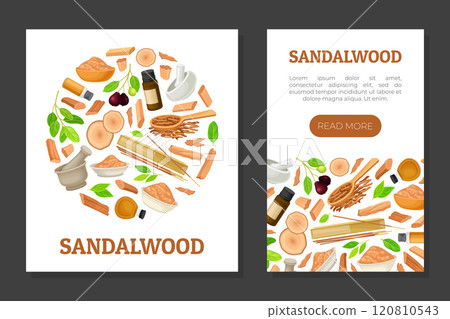 Sandalwood Banner Design with Fragrant Sticks and Essential Oil Vector Template Sandalwood Banner Design with Fragrant Sticks and Essential Oil Vector Template 120810543