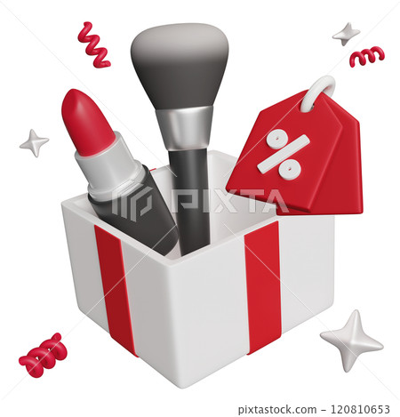 Cosmetics and discount coupons in a box 3D graphic 120810653