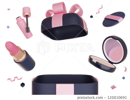 Cosmetics popping out of a gift box 3D graphic 120810691