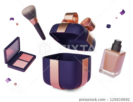 Cosmetics popping out of a gift box 3D graphic Cosmetics popping out of a gift box 3D graphic 120810692