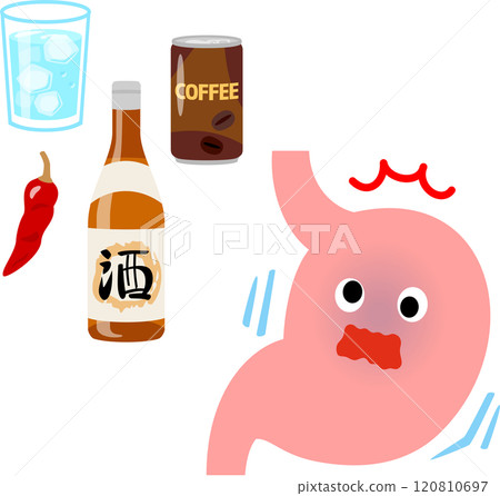 Spicy food and surprised stomach character 120810697