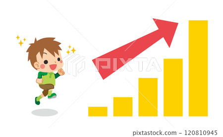 Illustration of a cute little boy and a rising graph on white background Vector clip art Illustration of a cute little boy and a rising graph on white background Vector clip art 120810945
