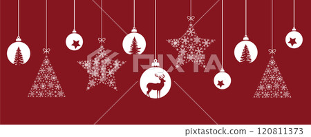 merry christmas card with hanging ball decoration vector illustration merry christmas card with hanging ball decoration vector illustration 120811373