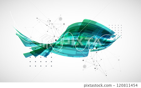 Abstract wave of rectangles with plexus elements. Hand drawn vector. Abstract wave of rectangles with plexus elements. Hand drawn vector. 120811454