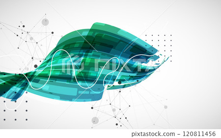 Abstract wave of rectangles with plexus elements. Hand drawn vector. Abstract wave of rectangles with plexus elements. Hand drawn vector. 120811456