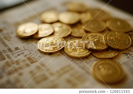 Close-up photo of bitcoin and dollar bills 120811583