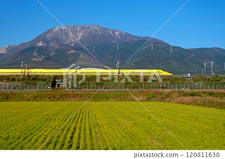 Doctor Yellow running in the countryside at the foot of Mt. Ibuki Doctor Yellow running in the countryside at the foot of Mt. Ibuki 120811630