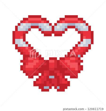 Pixel Art Pink Candy Cane Heart. Festive illustration of two pink and white candy canes forming a heart shape. Pixel Art Pink Candy Cane Heart. Festive illustration of two pink and white candy canes forming a heart shape. 120811719