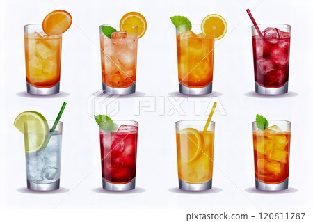 Set of classic alcohol cocktails on white background. Generative AI 120811787