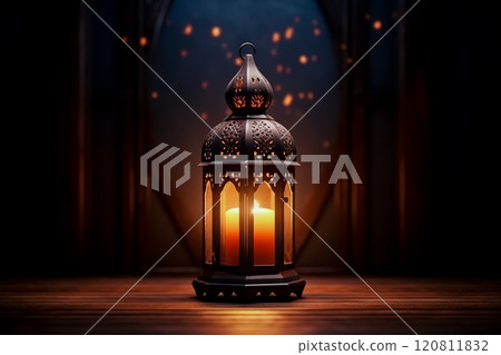 Lantern for the Muslim feast of the holy month of Ramadan Kareem. Generative AI. 120811832