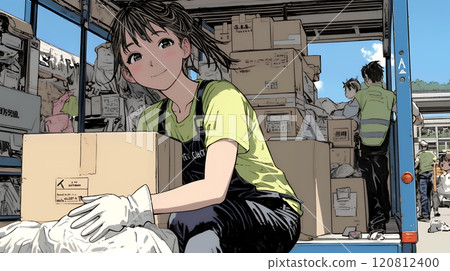 人們在倉庫進行送貨工作 120812400
