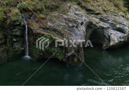 Potholes and pools in the Tomisato Valley of the Dozan River (the longest tributary of the Yoshino River) in late autumn Potholes and pools in the Tomisato Valley of the Dozan River (the longest tributary of the Yoshino River) in late autumn 120812587