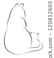 A simple and elegant white silhouette of a cat and kitten sitting together, showcasing their bond. 120812603