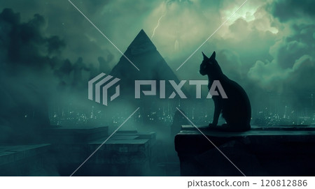 Black cat with mystic background 120812886