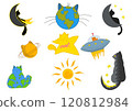 abstract drawing of cats in space style, cats in the form of planets, astronauts 120812984