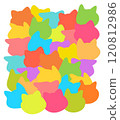 A vibrant and playful illustration featuring a colorful collage of cat silhouettes. Perfect for backgrounds, wallpapers, and design projects with a fun and abstract theme. Eye-catching multicolor patt 120812986