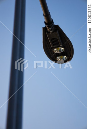 Bottom view of the lamp, modern street lighting with two LEDs Bottom view of the lamp, modern street lighting with two LEDs 120813281