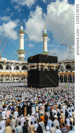 A Large Gathering of Devoted Worshippers Dressed in Beautiful Traditional Attire to Celebrate their Faith 120813659
