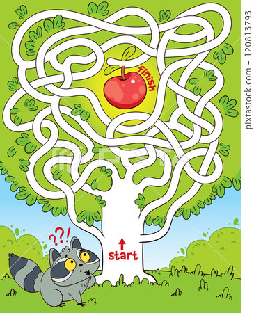 Help the Raccoon go through trees maze and get an apple. Educational game for kids 120813793