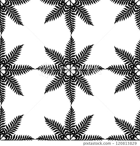 Black leafy branches seamless pattern on a crisp white background, Black leafy branches seamless pattern on a crisp white background, 120813829