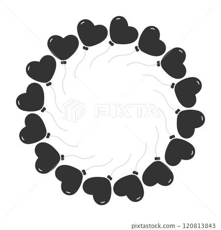 Dark Heart shape balloon on string Circle frame border in grayscale. Black Day or card template idea Dark Heart shape balloon on string Circle frame border in grayscale. Black Day or card template idea 120813843