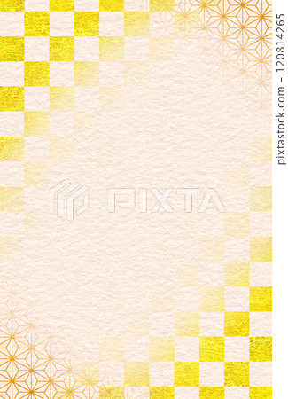 Japanese style frame background: gold leaf, checkered pattern and hemp leaves Japanese style frame background: gold leaf, checkered pattern and hemp leaves 120814265