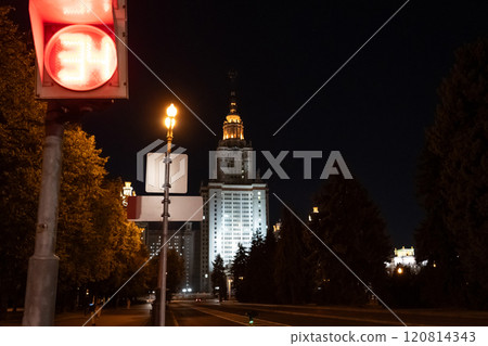 Moscow State University building in Moscow. The night, the stars, the moon Moscow State University building in Moscow. The night, the stars, the moon 120814343