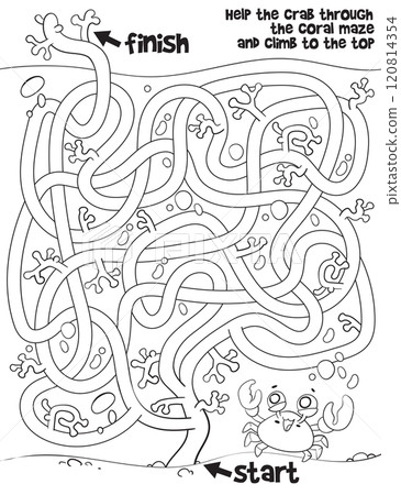 Help the crab through the coral maze and climb to the top. Coloring book 120814354