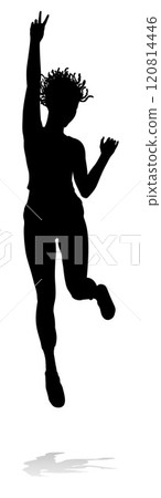 Happy Woman Jumping For Joy Silhouette Person 120814446