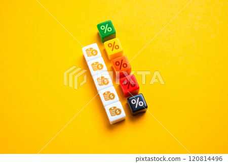 Interest and money scale. Concept of high interest rate of return of deposit. Best conditions on mortgage depending on initial payment. Economic development. Interest and money scale. Concept of high interest rate of return of deposit. Best conditions on mortgage depending on initial payment. Economic development. 120814496