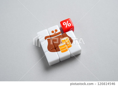 Wallet with savings and interest. Receive income from savings on deposit. Stable profit. Inflation risks. Put some of your money aside in a savings account at a bank. Donations and contributions 120814546