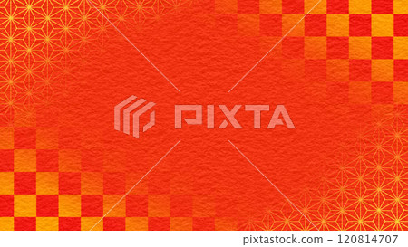 Japanese style frame background: checkered pattern and hemp leaves, 16:9 Japanese style frame background: checkered pattern and hemp leaves, 16:9 120814707