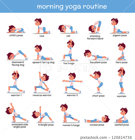 Morning yoga routine. The little boy is exercising 120814738