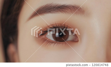 Close-up of young asian woman's eyes | Beautiful makeup on eyes, eyelashes and eyebrows 120814748