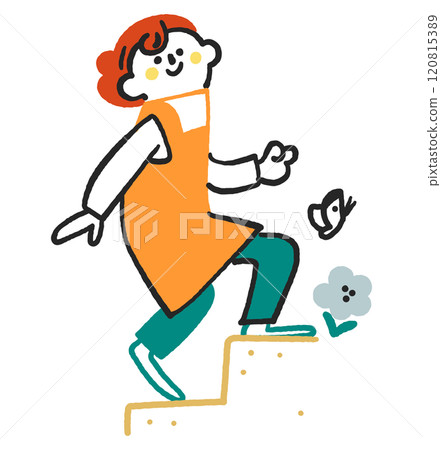 一個穿著圍裙的女人走上台階的庫存插圖素材。 一個穿著圍裙的女人走上台階的庫存插圖素材。 120815389