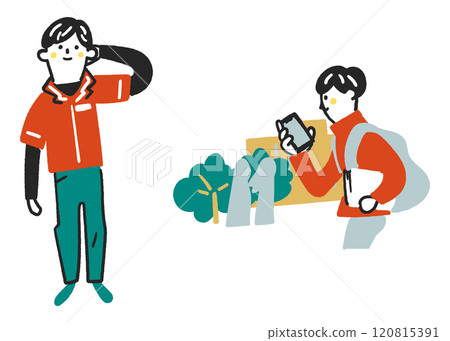 一組兼職便利商店店員的學生插畫素材 120815391