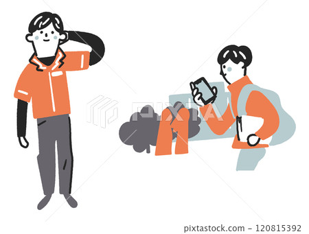 Stock illustration material of a student working part-time at a convenience store 120815392
