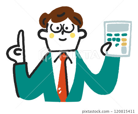 Accountant pointing at something while holding a calculator Stock illustration 120815411