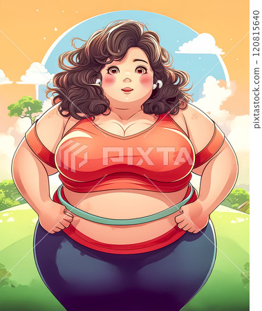 Image of a fat woman who is concerned about her figure Image of a fat woman who is concerned about her figure 120815640